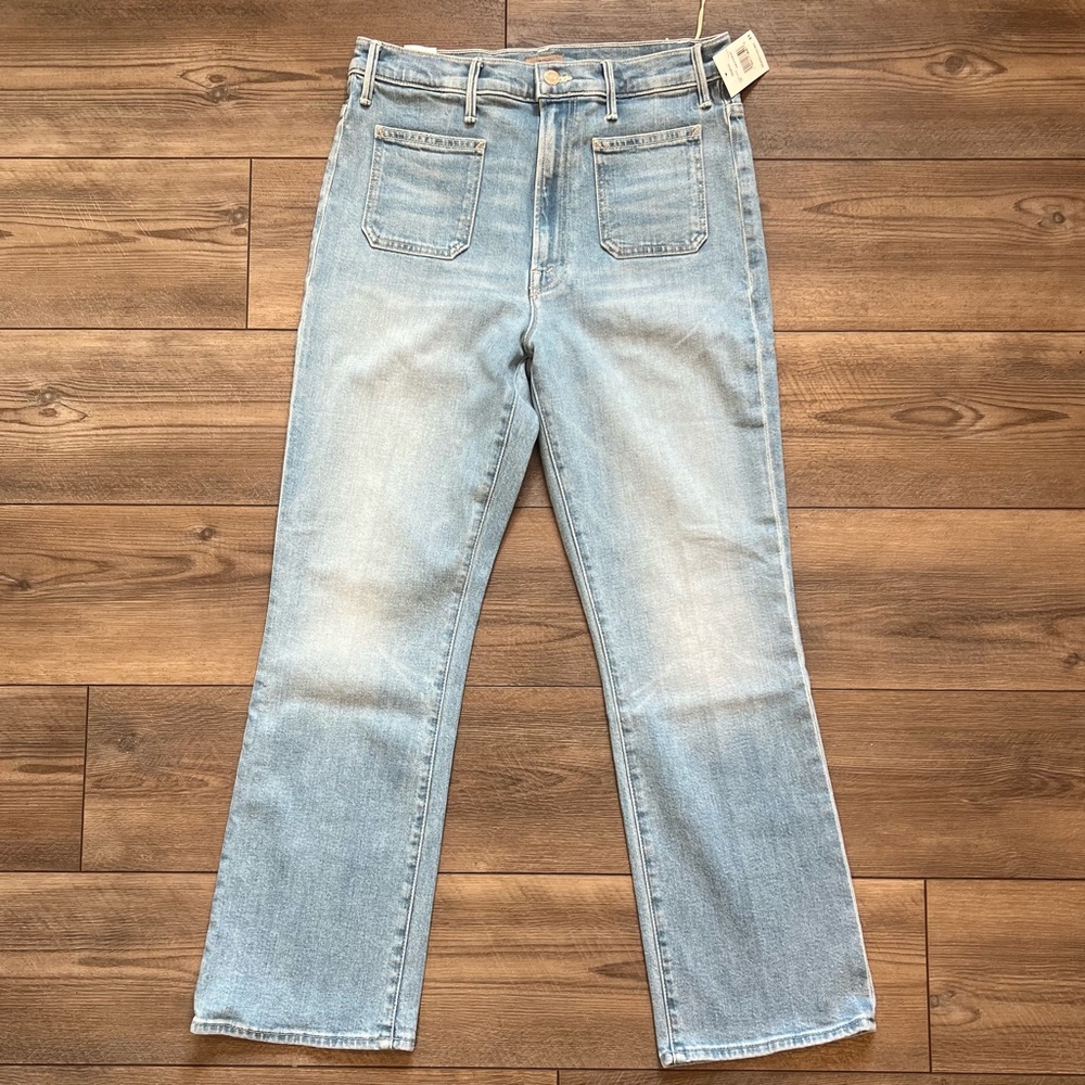 NWT MOTHER Hustler Patch Pocket High Rise Ankle Jeans in Tune In Tune Out Sz31